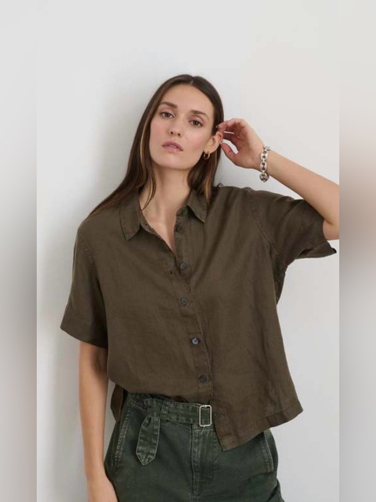 Alex Mill Tops - Alex Mill Maddie Linen Blouse in Deep Moss
